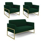 Namoradeira E 2 Poltronas Industrial Alta Dourado Marisa Bouclê Verde D03 - D&#39;rossi