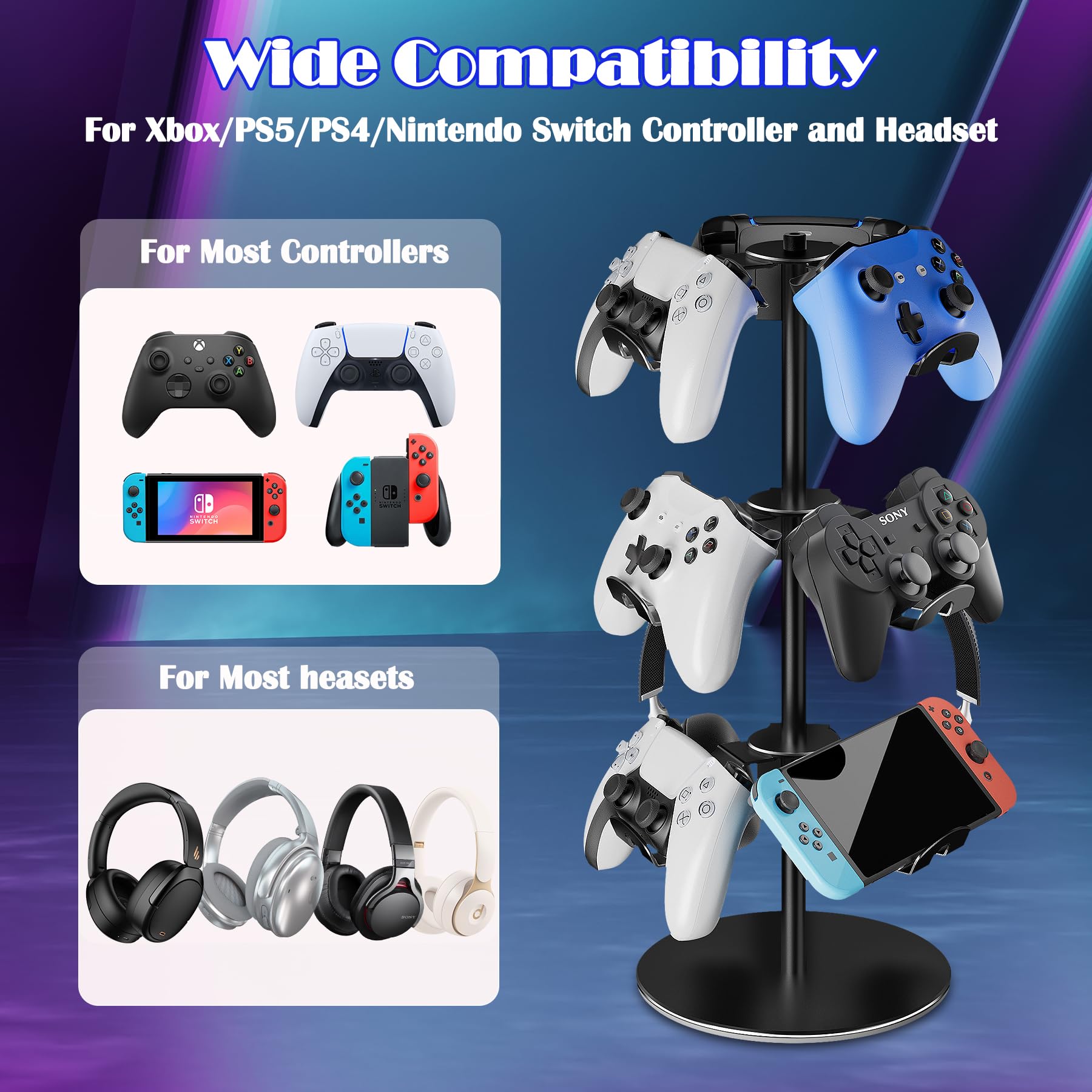 Suporte De Controle Zhgm De 3 Camadas Para Xbox Ps5 Ps4 Preto