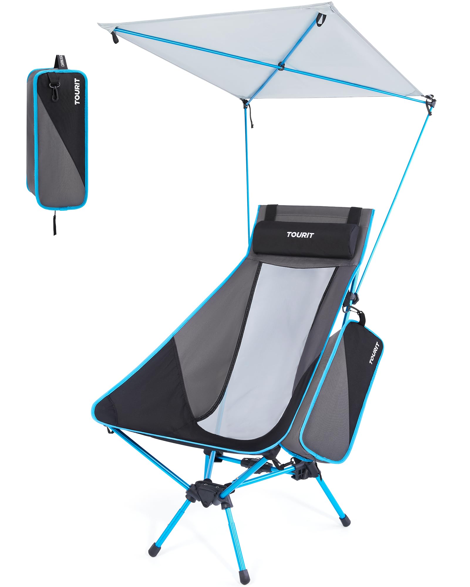 Cadeira De Praia Tourit Dobrável Com Guarda-sol Leve Preta