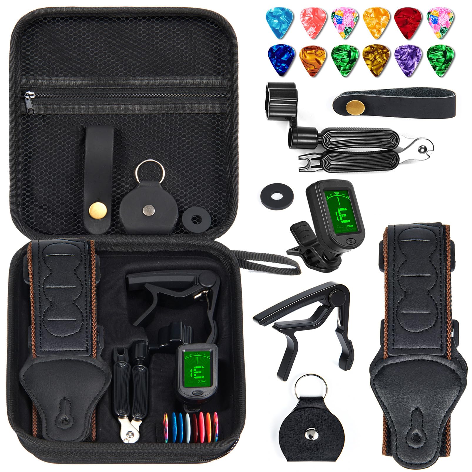 Kit De Acessórios De Guitarra Aszune Stage Rocker Com Alça, Capo E Afinador