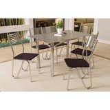 Conjunto: Mesa Sala Jantar Elba Tampo Madeirado C/ Vidro 120cm E 6 Cadeiras Nápoles Cromada/freijo Bronze - Courano Marrom - Kappesberg