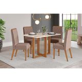 Conjunto: Mesa Sala Jantar Natalí C/ Tampo Madeirado C/ Vidro Reto 120x80cm E 4 Cadeiras Nina Nature/suede Light Marrom Amêndoa - Henn