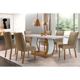Conjunto: Mesa De Cozinha Jade Tampo Madeirado C/ Vidro Canto Curvo 180x90 E 6 Cadeiras Londrina Imbuia/off White - Suede Capuccino - Rufato