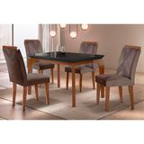 Conjunto: Mesa De Cozinha Londrina C/ Tampo Madeirado C/ Vidro Canto Reto 120x80cm E 4 Cadeiras Amsterdã Imbuia/grafite - Suede Capuccino - Rufato