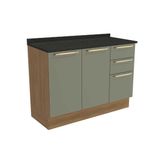 Gabinete P/ Pia Cozinha Balcão C/ Tampo Botanic M624 C/ 3 Gavetas E 2 Portas 120cm Nogueira/oliva/preto Brilho - Kappesberg