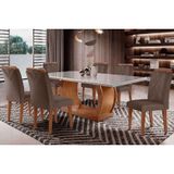 Conjunto: Mesa Sala Jantar Jade Tampo Madeirado C/ Vidro Curvo 180x90 E 6 Cadeiras Amsterdã Imbuia/suede Capuccino - Rufato