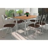 Conjunto: Mesa Sala Jantar Elba C/ Tampo De Madeira 160cm E 6 Cadeiras Nápoles Cromada/nogueira - Courano Marrom - Kappesberg
