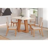 Conjunto: Mesa De Cozinha Lins C/ Tampo Madeirado 120x80cm E 4 Cadeiras Milla Nature/off White - Linho Bege - Henn