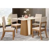 Conjunto: Mesa De Cozinha Orus C/ Tampo Madeirado 120x80cm E 4 Cadeiras Milla Nature/off White - Linho Bege - Henn