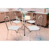 Sala De Jantar Completa Volga C/ Tampo De Vidro 95cm E 4 Cadeiras Holanda Cromada - Courano Branco - Kappesberg