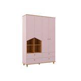 Guarda Roupa Bebê 4 Portas E 4 Gavetas Casinha Rose/nature - Permóbili Baby