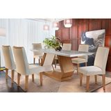 Conjunto: Mesa De Cozinha Alvorada Tampo Madeirado C/ Vidro Canto Reto 180x90cm E 6 Cadeiras Lunara Capuccino/suede Creme - Rufato