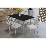 Conjunto: Mesa De Cozinha Elba Tampo Madeirado C/ Vidro 120cm E 6 Cadeiras Holanda Cromada/preto - Courano Branco - Kappesberg