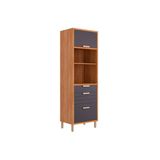 Paneleiro De Cozinha Modulado Eloise C/ 2 Portas Basculantes Riscadas 1 Nicho P/ Forno E 2 Gavetas 70 Cm Cinamomo/titanium - Mgm