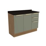 Gabinete P/ Pia Cozinha Balcão C/ Tampo Botanic M624 C/ 3 Gavetas E 2 Portas 120cm Nogueira/oliva/preto - Kappesberg