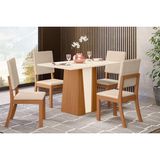 Conjunto: Mesa De Cozinha Orus Tampo Madeirado C/ Vidro 120x80cm E 4 Cadeiras Milla Nature/linho - Henn