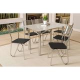 Conjunto: Mesa Sala Jantar Elba Tampo Madeirado C/ Vidro 120cm E 6 Cadeiras Nápoles Cromada/off White - Courano Preto - Kappesberg