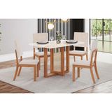 Conjunto: Mesa De Cozinha Natalí C/ Tampo Madeirado C/ Vidro Reto 120x80cm E 4 Cadeiras Milla Nature/suede Light Linho - Henn