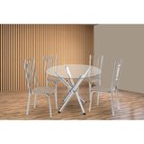 Conjunto: Mesa De Cozinha Volga C/ Tampo De Vidro 95cm E 4 Cadeiras Florença Cromada - Courano Bege - Kappesberg