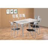 Conjunto: Mesa Sala Jantar Elba C/ Tampo De Vidro 120cm E 6 Cadeiras Nápoles Cromada - Courano Preto - Kappesberg