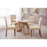 Conjunto: Mesa De Cozinha Carol Tampo Madeirado C/ Vidro 130x80cm E 4 Cadeiras Juliana Nature-madeirado/off White-suede Nude Bege - Cimol