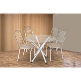Conjunto: Mesa Sala Jantar Volga C/ Tampo De Vidro 95cm E 4 Cadeiras Noruega Cromada - Courano Bege - Kappesberg
