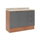 Gabinete P/ Pia Cozinha Balcão Bella 2608 2 Portas E 3 Gavetas S/tampo 120cm Nogal/cinza - Carraro