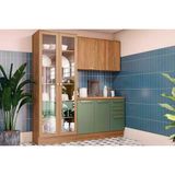 Cozinha Modulada Kappsberg Botanic Botanic 4 Peças (1aéreo+1balcão+1cristaleira+1complemento) M656 Nogueira/verde Oliva-kappesberg