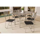 Conjunto: Mesa Sala Jantar Elba Tampo Madeirado C/ Vidro 160cm E 6 Cadeiras Nápoles Cromada/freijo Bronze - Courano Preto - Kappesberg