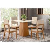 Conjunto: Mesa De Cozinha Dora Tampo Madeirado 90cm E 4 Cadeiras Milla Nature/linho - Henn