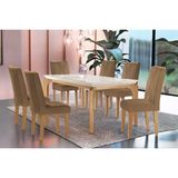 Conjunto: Mesa Sala Jantar Londrina C/ Tampo Madeirado C/ Vidro Canto Reto 180x90cm E 6 Cadeiras Amsterdã Imbuia/suede Capuccino - Rufato