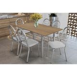 Sala De Jantar Completa Elba C/ Tampo De Madeira 160cm E 6 Cadeiras Holanda Cromada/nogueira - Courano Branco - Kappesberg