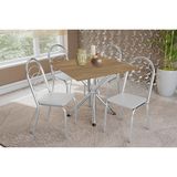 Sala De Jantar Completa Volga C/ Tampo De Madeira 90cm E 4 Cadeiras Holanda Cromado/nogueira - Branco - Kappesberg