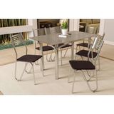 Conjunto: Mesa Sala Jantar Elba Tampo Madeirado C/ Vidro 160cm E 6 Cadeiras Nápoles Cromada/freijo Bronze - Courano Marrom - Kappesberg