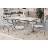 Conjunto: Mesa De Cozinha Elba Tampo Madeirado C/ Vidro 160cm E 6 Cadeiras Holanda Cromada/off White - Courano Branco - Kappesberg
