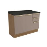 Gabinete P/ Pia Cozinha Balcão C/ Tampo Botanic M624 C/ 3 Gavetas E 2 Portas 120cm Nogueira/fendi/preto Brilho - Kappesberg