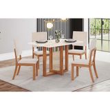 Conjunto: Mesa De Cozinha Natalí C/ Tampo Madeirado C/ Vidro Reto 120x80cm E 4 Cadeiras Milla Nature/suede Light Linho - Henn
