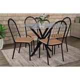 Conjunto: Mesa Sala Jantar Volga C/ Tampo De Vidro 90cm E 4 Cadeiras Noruega Preto - Capuccino - Kappesberg