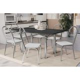 Conjunto: Mesa Sala Jantar Elba Tampo Madeirado C/ Vidro 160cm E 6 Cadeiras Holanda Cromada/preto - Courano Branco - Kappesberg