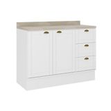 Gabinete P/ Pia Cozinha Balcão C/ Tampo Bella 2608 C/ 2 Portas E 3 Gavetas 120cm Branco - Carraro