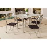 Conjunto: Mesa De Cozinha Elba Tampo Madeirado C/ Vidro 120cm E 6 Cadeiras Nápoles Cromada/off White - Courano Marrom - Kappesberg