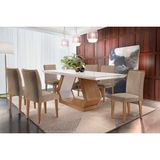 Conjunto: Mesa Sala Jantar Alvorada Tampo Madeirado C/ Vidro Canto Reto 180x90cm E 6 Cadeiras Amsterdã Imbuia/off White - Suede Capuccino - Rufato