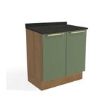 Balcão Cozinha P/ Cooktop C/ Tampo Botanic M623 C/ 2 Portas 80cm Nogueira/oliva/preto Brilho - Kappesberg