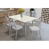 Conjunto: Mesa Sala Jantar Elba Tampo Madeirado C/ Vidro 120cm E 6 Cadeiras Holanda Cromada/off White - Courano Branco - Kappesberg