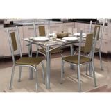 Conjunto: Mesa Sala Jantar Elba Aço C/ Tampo De Vidro 120x80cm E 4 Cadeiras Florença Cromada - Courano Capuccino - Kappesberg