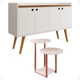 Kit Casa Aparador Buffet Dallas Off White/freijó Cantinho Café Mesa Apoio Lateral Luiza Pés Ferro Rose Decoração Sala Estar - Lojas Rpm