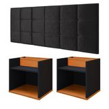 Kit 2 Mesinhas Suspensa Madri Nicho Divisória Retrô Cabeceira Bia 1,40 Estofado Suede Cama Box Casal Quarto - Preto/cinamomo