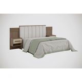 Cabeceira Para Cama De Casal Ripada Irís Estofada Com 2 Mesas De Cabeceira D&#39; Doro Castanho/linho/ripado