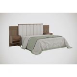 Cabeceira Para Cama Queen Size Ripada Irís Estofada Com 2 Mesas De Cabeceira D&#39; Doro Castanho/ripado