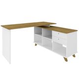 Mesa Escrivaninha 2 Gavetas Com Nichos Em L Golden Olmo/branco